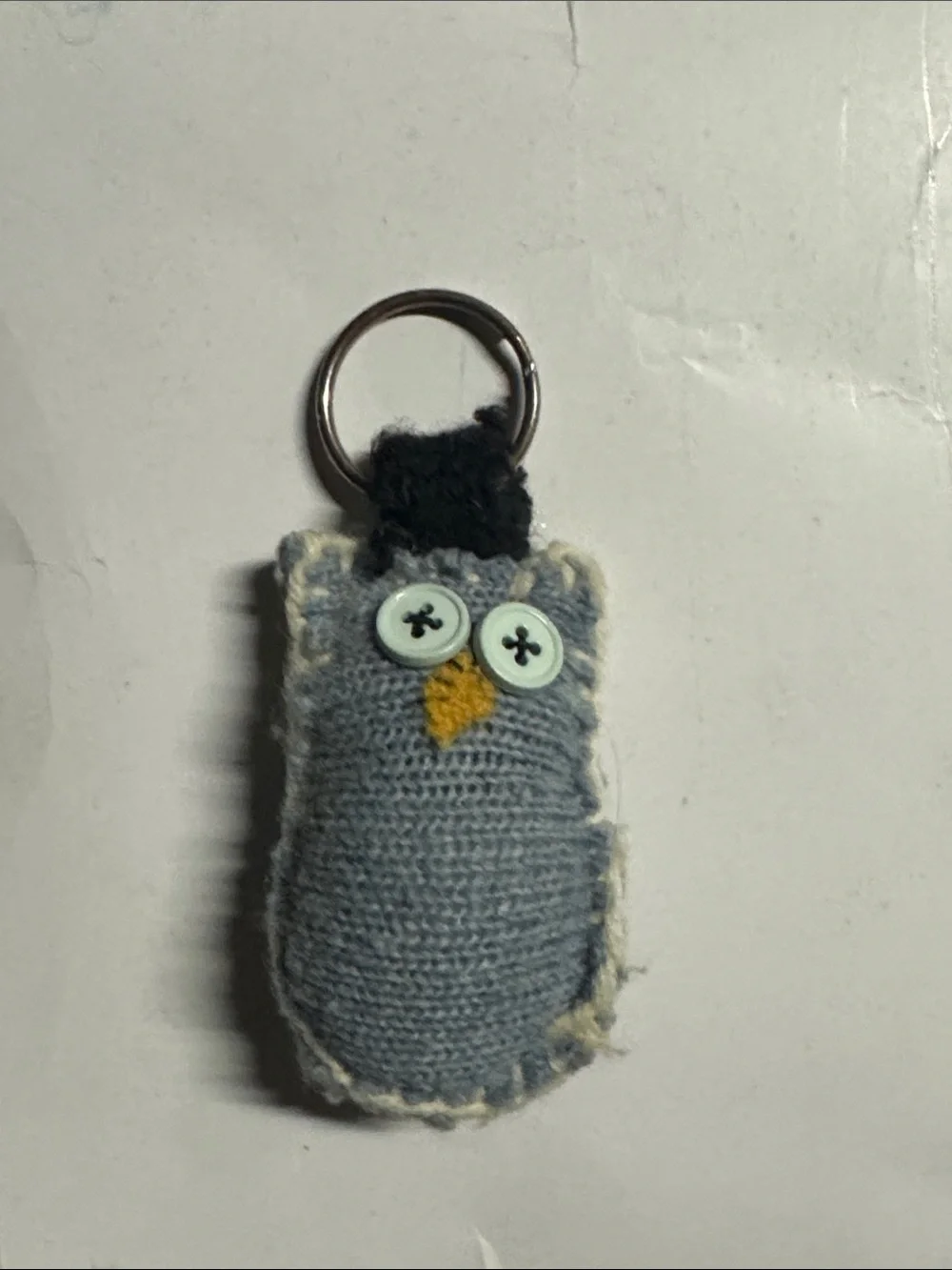 OOAK Wool Handmade Owl 🦉 Bird Keychain - Mist Blue / Gray